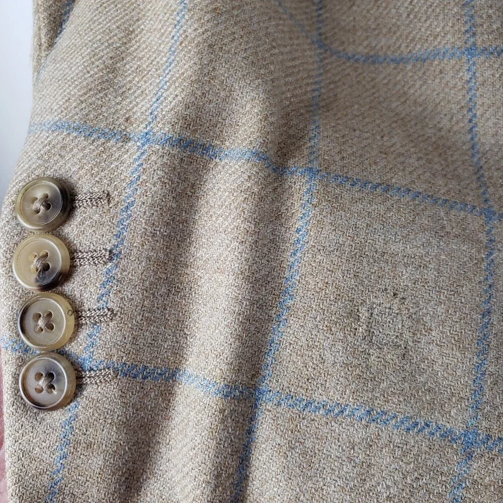 Ravazzolo Beige Plaid Wool Cashmere Three Button Blazer Jacket Mens 52/US 42